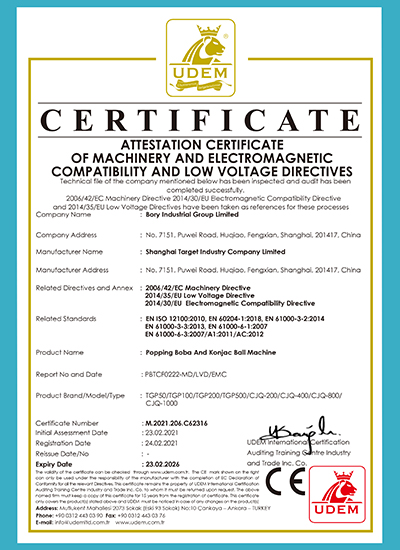 CE Certificate for Popping Boba Production Line 