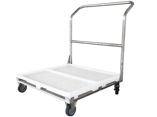 Self-stacking tray and cart